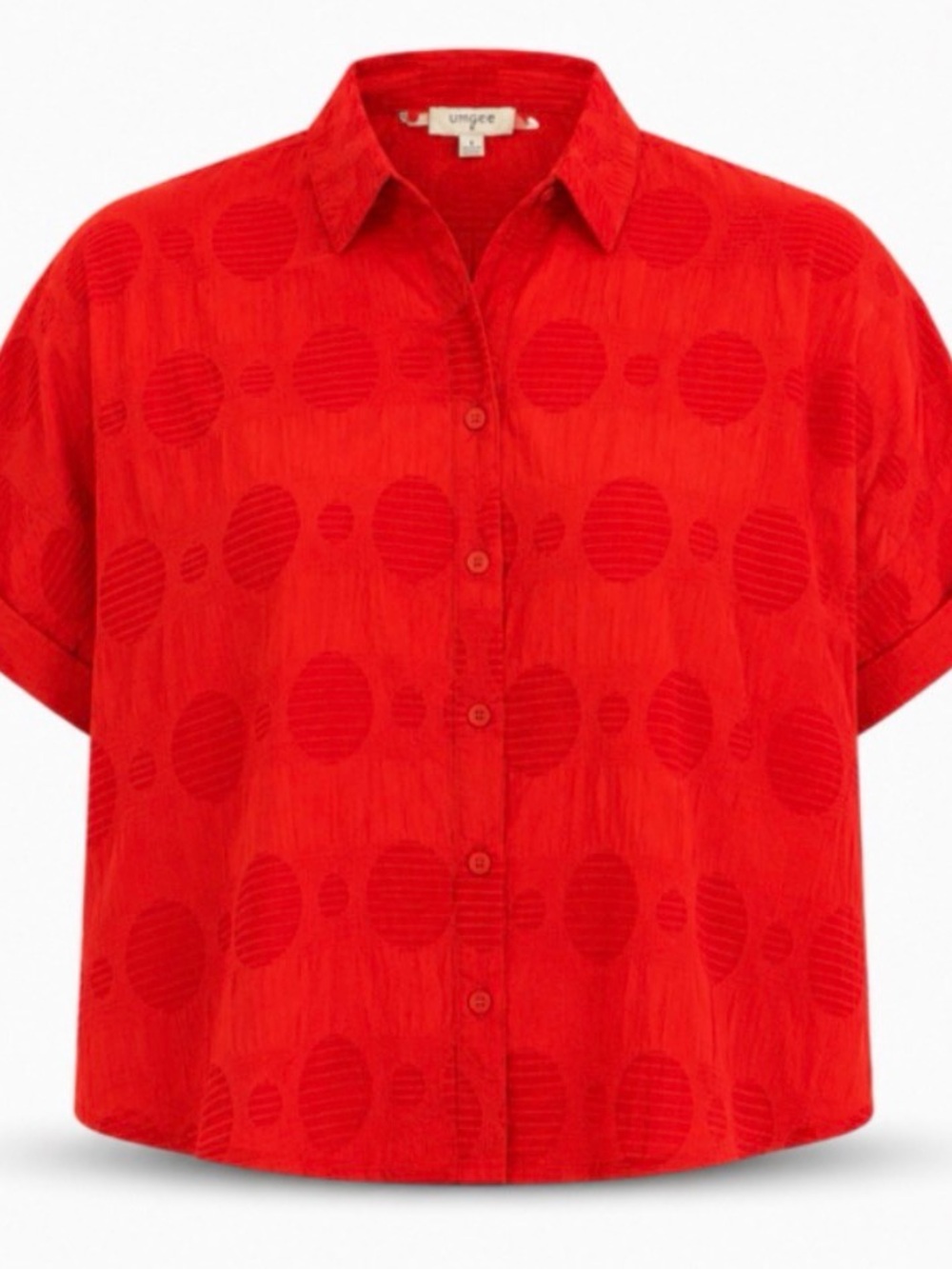 Umgee Red Textured Polka Dot Button Front Blouse Women's Size XL